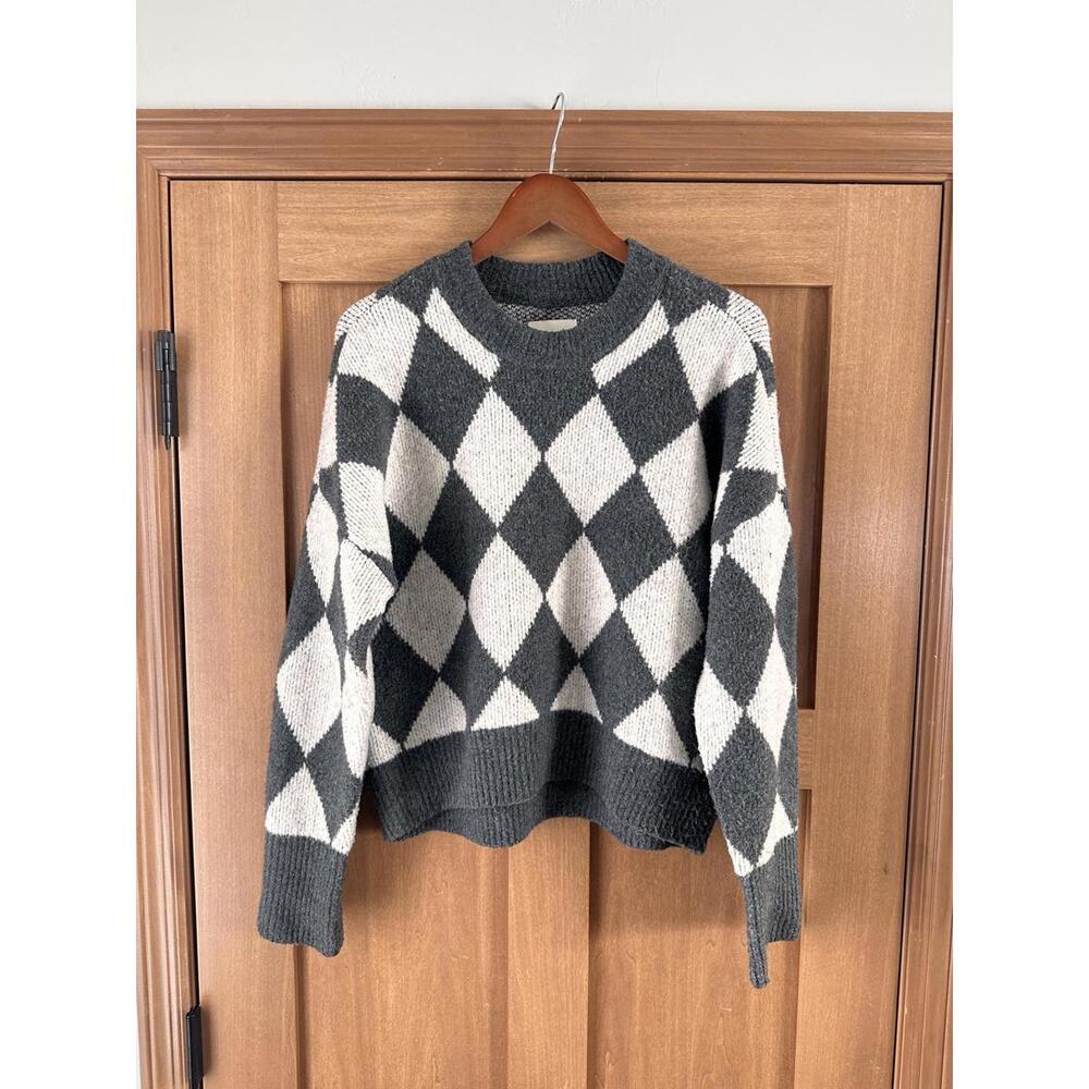 Abercrombie & Fitch Grey Wool Blend Argyle Diamond Check Sweater Women’s Medium - Picture 2 of 10